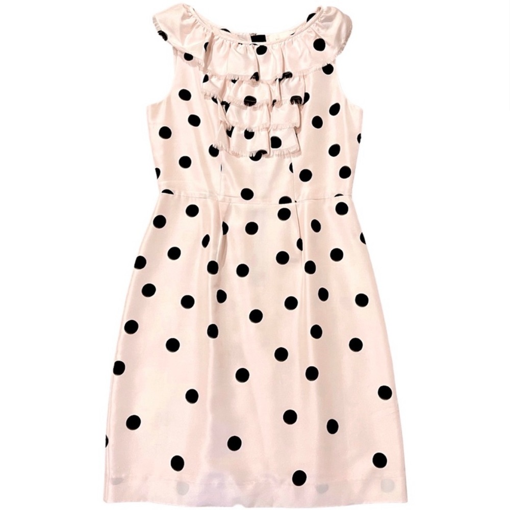 Kate Spade Pink & Black Polka Dot Sleeveless Ruffle Midi Dress | Size 8